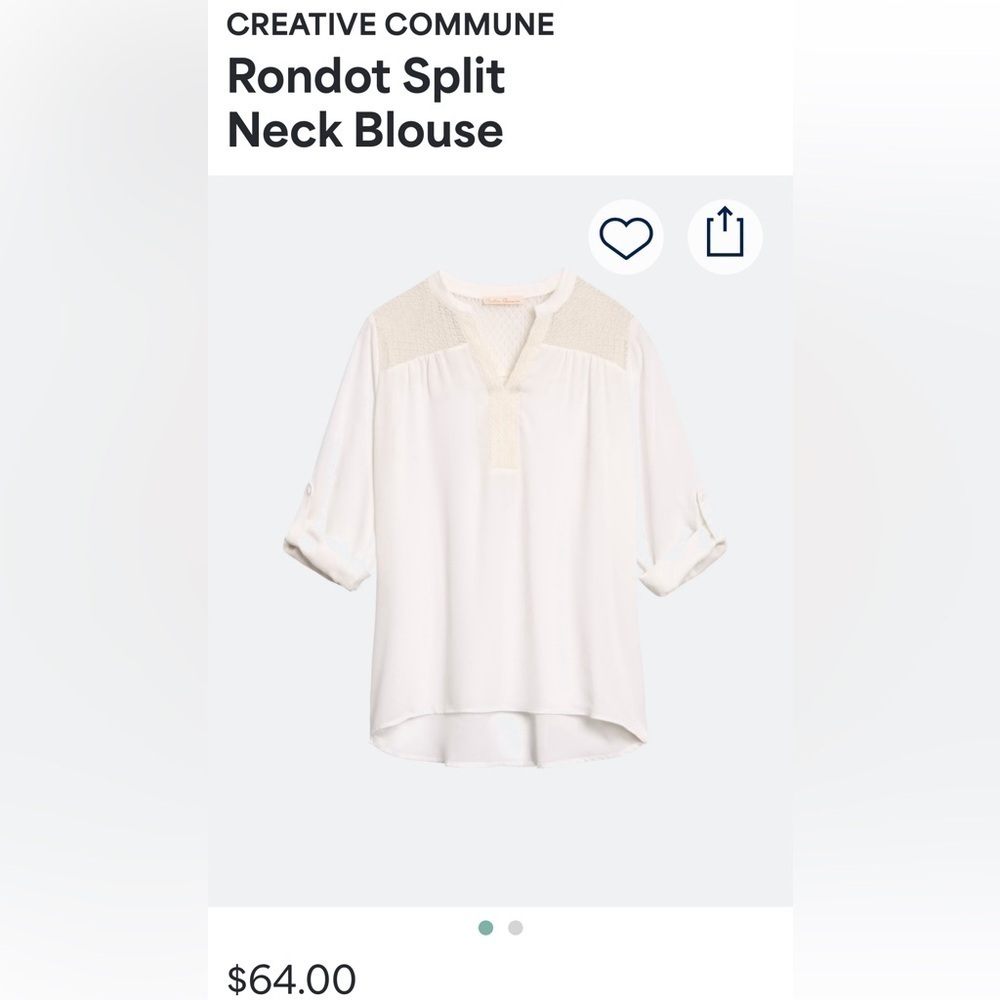 Creative Commune Rondut Split Neck Blouse. White/cream. Medium. - Picture 2 of 11